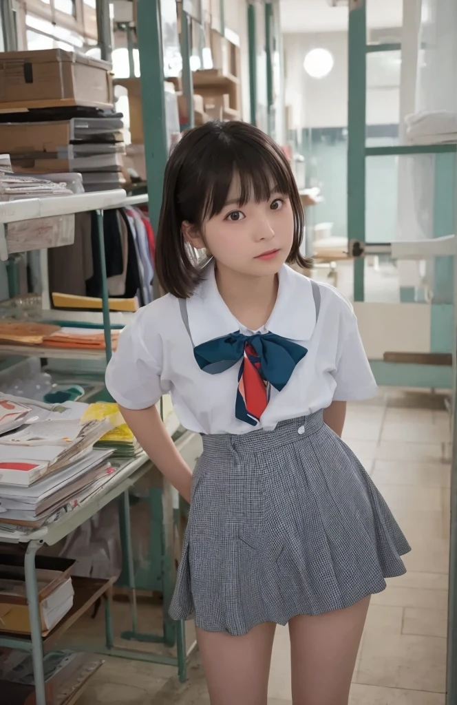 Japanese,Beautiful girl at 6 years old:1.85,Baby Face:1.85、Ultra-flat chest:1.85、Ultra short height、An innocent smile,cute,Primary school students,Private elementary school uniforms,Summer clothes、clavicle、Skirt flip:1.85、Nipples