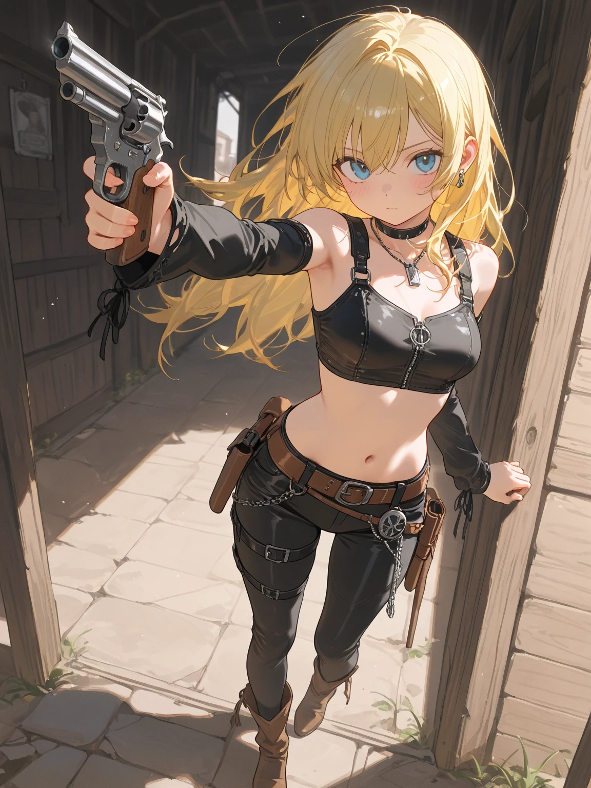 blond woman in a blue dress holding a sword and a gun,vestuario samurái colegiala japonesa, (mini skirt plizada :1.4),(Babydoll Sucker Punch) ,(corbata) ,mostrando vientre plano, ciri from the witcher, elisha cuthbert as a rpg warrior, ciri, imogen poots as a holy warrior, dove cameron in a knight armor, imogen poots as a d&d paladin, imogen poots as a paladin, (Sucker Punch:1.4), high quality, (RAW photo, best quality), (realistic, photorealistic: 1.4), (extremely delicate and beautiful: 1.4), amazing, fine details, masterpiece, ultra detailed, high resolution, best illustration, best shadow, intricate, ( extremely intricate: 1.2), (exquisitely detailed skin), cinematic light, perfect anatomy, (cool color: 1.4), sharp focus, 8k UHD, DSLR, (Fujifilm XT3),(fondo trincheras utilizadas en la Segunda Guerra Mundial en las líneas de combate) 
