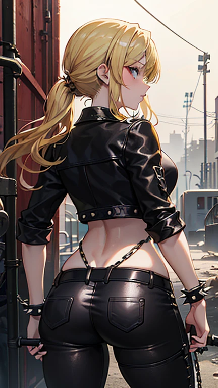 最high quality、best image quality、masterpiece、age girl((18-year-old、 By becoming、vest bust、medium bust,wide open breast tea、black eye, blonde hair、Habitual hair、long hair、thin,highest valley、navel black tank top、blue shorts、Holding a spray can、smug face、leaning forward、paint跡、Black leather jeans、Rear view、lots of accessories、wallに寄りかかる、sexy pose)),high quality、beautiful art、background((Bright city、wall、graffiti、paint、Hawaii、Waikiki))debris flies、Depth of written boundary、movie、visual art、perfect art、8K,genuine