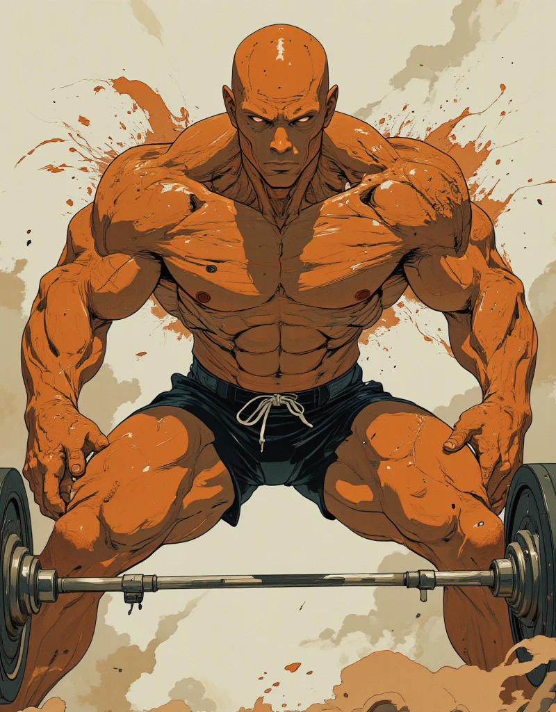 (work of art:1.2), high qualiy, high resolution, Anime-style illustration, very detailed, with vibrant coloring and high contrast. Em uma academia old school, the scene focuses on an impressive bodybuilder who is sitting on the bench press, not lying down. He is in a resting pose after a series of training, with his right hand resting on his thigh and the other lower down, showing off huge shoulders and arms full of veins and well-defined muscles. About the washers mounted on the iron bar, there is a slice of pizza or a can of Coca-Cola, adding a touch of humor to the scene.
No fundo, Lady Pool, a female version of Deadpool, is sensually positioned. She is sitting balanced on the small central space of the bench press bar., partially turned, with the back very visible. Your glutes are prominently highlighted, bigger and sexier, with legs slightly raised and resting on the bar. Your swimsuit highlights your curves in a striking way, with one eye covered by bangs and a subtle smile on his face. The perspective of the image focuses on the bodybuilder in front, but Lady Pool's sensual, accentuated buttocks in the background add a provocative element to the scene.