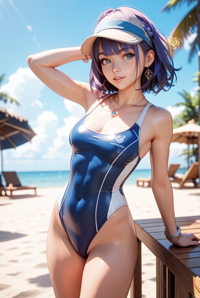 there is a woman in a blue swimsuit posing for a picture, seductive anime girl, wearing leotard, cute girl wearing tank suit, ultrarealistic sweet bunny girl, realistic young gravure idol, pretty face with arms and legs, japanese goddess, sexy girl, photo of slim girl model, beautiful asian girl, photorealistic perfect body, japanese model, tight attire