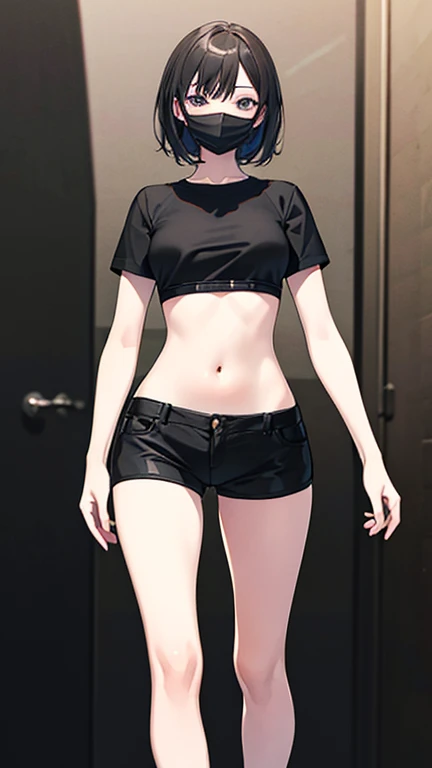 ((masterpiece, best quality)),((high resolution:1.3)), 1 Girl, solo, Cowboy Shot, Blurred Background, (((Small breasts))), Thighs, (Stripe underwear), ((T-Shirts)), Off shoulder,