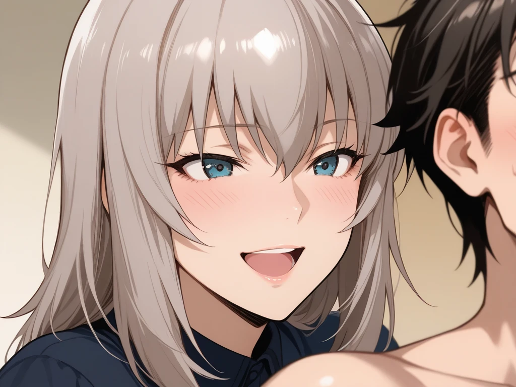 fellatio、1boy、penis、(Woman with short silver hair)