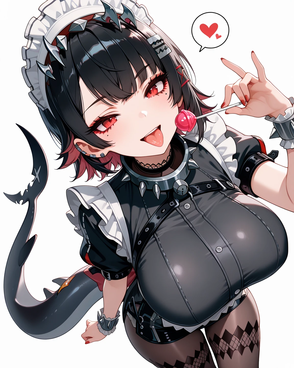 score_9, score_8_up, score_7_up, score_6, score_5_up, score_4_up, light color, wip, weak color,  (((mature, mother)), shy face, blush, house wife, 1girl, solo, (fully nude), seductive smile, sexy large breasts, nipples, seductive pose, full body, directly facing the viewer, pov, drooling, saliva, driping, horny, pre cum, orgasm,white background, ELLEN JOE, MAID, BLACK SHARK TAIL, (SHARK GIRL:0.5), 1GIRL, RED EYES, TAIL, PANTYHOSE, black hair,MULTICOLORED HAIR, large breasts, dress