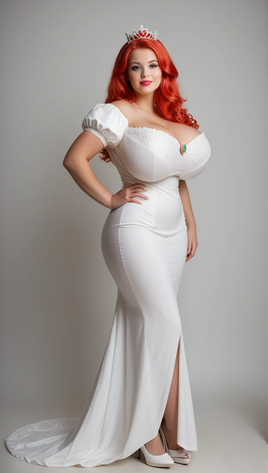 (from above:1.5) looking up at the camera, photorealistic, (minigirl:1.5) (thicc:1.3) (Christina Hendricks:1.3) (standing at a movie premiere:1.5) wearing a (light blue silky gown:1.3) and (holding an oversized gigantic designer bag:1.5), (enormous breasts:1.5), high heels, (detailed smiling face:1.2), nsfw,  
