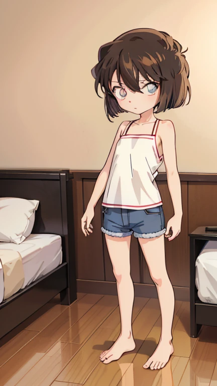 ((masterpiece)),((highest quality)),((anatomical)),((Realistic)),((realistic)),((riverside)),(((Cyclops Girl))),((beautiful eyes)),((baby face)),((petite)),camisole,shorts,