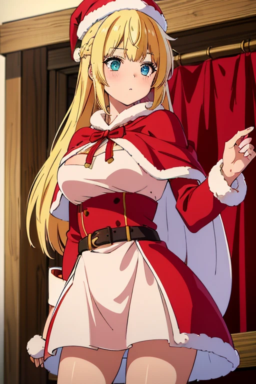 yuna <lora:yuna_yunis:0.8>, large breasts, red dress, blonde hair, twintails, red ribbons, beautiful face, blue eyes, closed mouth, smile, boots, (masterpiece:1.2), best quality, absurdres, extremely detailed wallpaper, perfect lighting, cowboy shot,