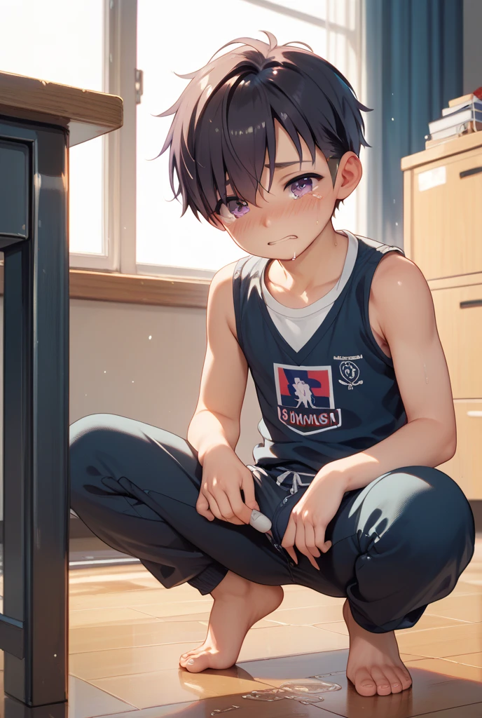 score_9, score_8_up, score_7_up, source_anime, best quality, masterpiece, official art, absurdres, highres, ultra-detailed,waifu2x,JAV Cover,break,1girl, tomboy, idol girl, gym uniform, very short hair, pixie cut, small breasts, slender, beautiful detailed eyes, expressionless, sweat, sleepily, sexual appeal, gym storeroom, mat, indoors, break,(clear line illustration:1.2), super detailed skin,very high resolution, very aesthetic, Best sexual lighting powered by famous artist, 4k, 8k, 16k, cute picture, beauty illustration,photoshop_(medium),,(Detailed Lighting),best anime 8k konachan wallpaper, pixiv contest winner,