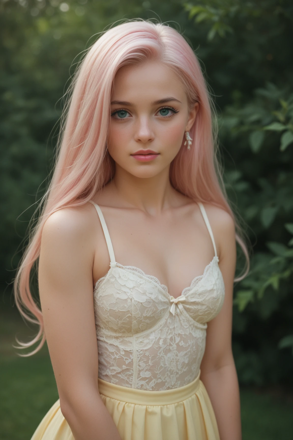 Girl Long Pink Hair, small breasts Perfect body, totally naked UHD