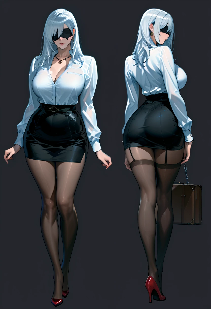 girl, alone, whole body, From head to toe, Are standing, (Huge Saggy Tits:1.3),
Character design sheet, Character Reference Sheet, 設計図のSchematic, Drafting, Blueprint, Schematic,
((Character design sheet:1.7, Character Reference Sheet:1.7,)),
anime/cartoon character wearing a girls , 1girl, alone, ,Mature Woman,Cleavage,Long sleeve,Collared shirt,White shirt,,(Tight Skirt),((garter belt)),(High heels),Skirt Suit,mini skirt,office lady,Long Hair, bow, , (Very short skirt:1.4), (lingerie:1.5),secretary,Thin glasses, (In underwear:1.5),nsfw