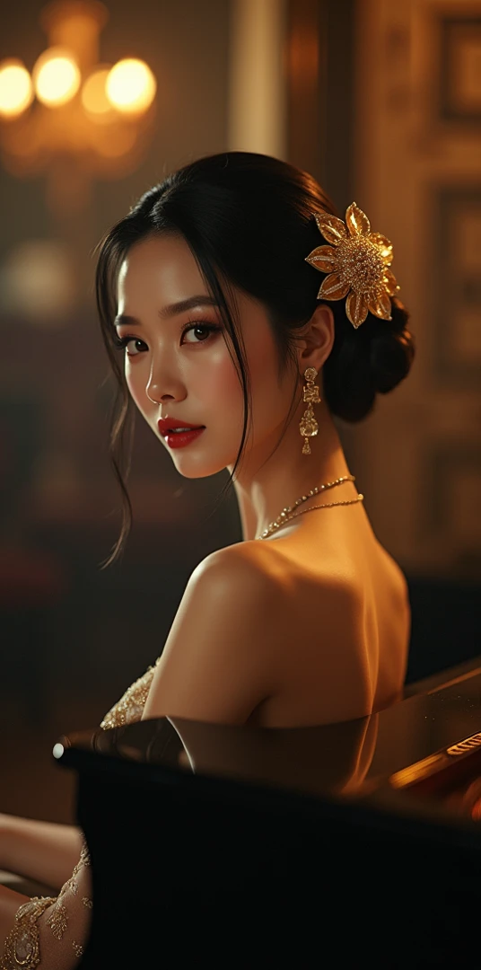 masterpiece, best quality, miranda, (halfbody shot,street lamps,moon),Masterpiece, 1girl, solo exhibition, beautiful woman on the bustling street, surrounded by hawkers, beautiful goddess girl portrait, beautiful and detailed face, porcelain skin, (((bust shot, center, night, black hair, short hair)), super soft lighting, symmetry, complexity, elegance, high detail, realism, art, concept art,