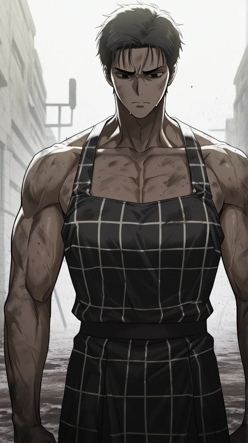 anime character with green hair and a blue shirt with blood on it, jujutsu kaisen, as an anime character, portrait of hisoka hunter hunter, okata kazuto, male anime character, hybrid human/tank, anime character; full body art, anime character, character from king of fighters, ( ( ( yoshinari yoh ) ) )