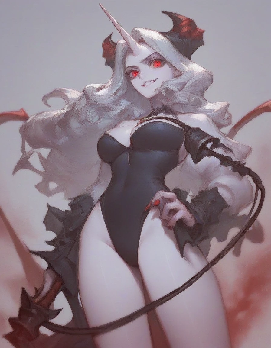 1 demon girl, white hair, black eye, luxury but simple dress, black horns, side view, portrait, looking at viewer, close to face