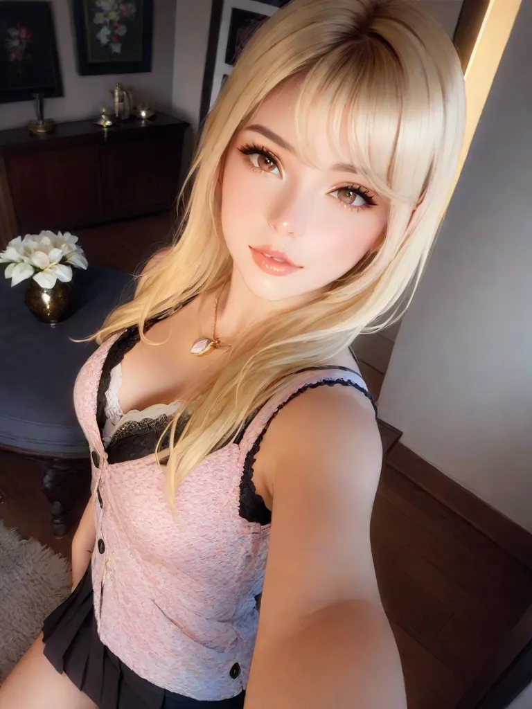 1menina 20 anos, sozinho, cabelos longos, seios pequenos, Olhando para o Viewer, blonde hair, bareshoulders, olhos castanhos, jewelries, corpo inteiro, colar, fora do ombro, blusa branca curta, lips, Realistic, nariz, flirting with camera