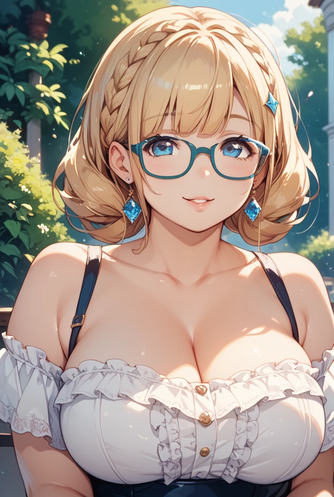 top-quality、Top image quality、in 8K,4K,masterpiece、(NSFW:1.2)、ultra-detailliert、Beautiful、ultra-quality、cute little、Style like a model、girl with(((18year old、Halloween Costumes:1.3、Angel wind:1.4、Bust 92、a blond、cleavage of the breast、Blue eyes、eye glass、Happiness、Ear-piercing)))、hiquality、visualart、Background with((Halloween:1.2))、masutepiece、bustup