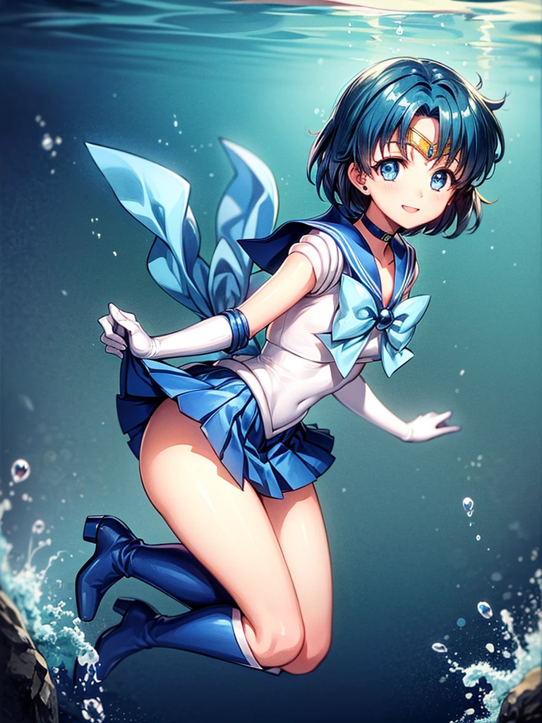 Sailor Senshi Uniform、shine、sailor mercury、anime boy、middle school boy、Which one is Mizuno?、gender change、gender change(girl to boy)、circlet、greenいセーラー襟、一人in、greenいセーラー襟、Sky green ribbon in chest、greenい目の少年、Short green-haired boy、a green skirt、blue choker、Blue knees boots、skirt、bow、return_bow、rining:Safety、boots、Magical Boy、bare shoulders、barefoot、knees_boots、shine_returnground、white gloves、jewelry、smile、elbowgloves、earrings、green_bow、Open_mouth、heart、white leotard、high leg leotard、white dress、full_body、green_returnground、looking for_in_viewer、屋内in、room、lens_flare、pleinedskirt、a miniskirt、