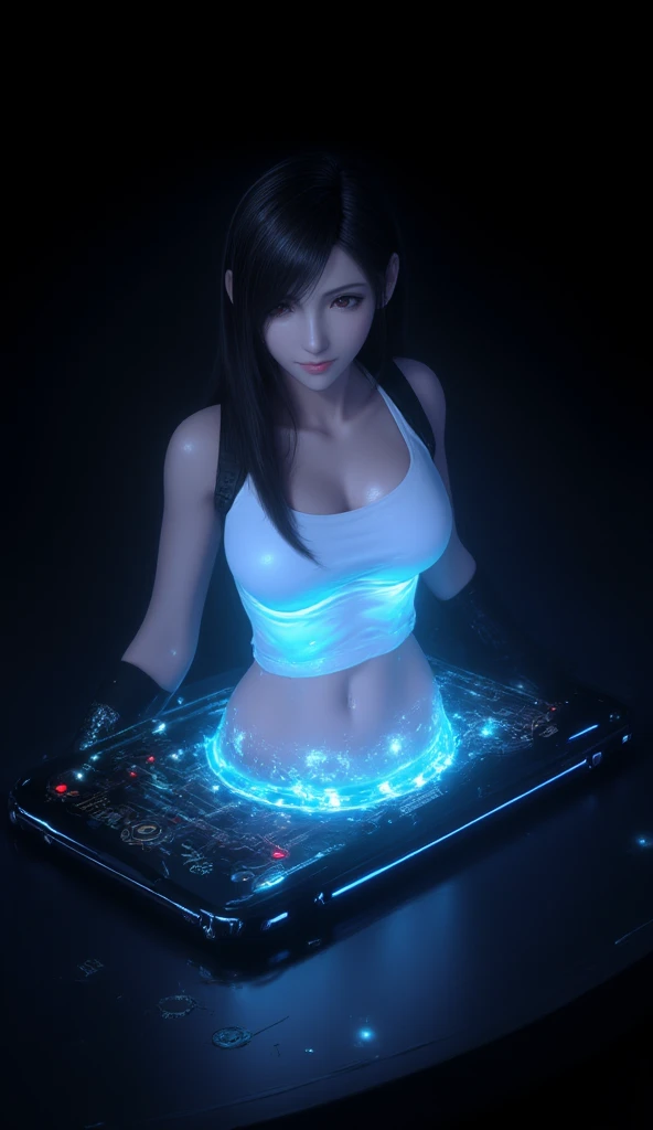 ((Best quality)), ((masterpiece)), (highly detailed:1.3), 3D, beautiful (cyberpunk:1.3) female hacker with thick voluminous hair operating a computer terminal, computer servers, LCD screens, fibre optic cables, corporate logos,HDR (High Dynamic Range),Ray Tracing,NVIDIA RTX,Super-Resolution,Unreal 5,Subsurface scattering,PBR Texturing,Post-processing,Anisotropic Filtering,Depth-of-field,Maximum clarity and sharpness,Multi-layered textures,Albedo and Specular maps,Surface shading,Accurate simulation of light-material interaction,Perfect proportions,Octane Render,Two-tone lighting,Low ISO,White balance,Rule of thirds,Wide aperature,8K RAW,Efficient Sub-Pixel,sub-pixel convolution,luminescent particles, sexy smile