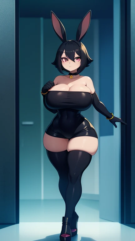 exited, smile, scream, Open mouth, young girl, Pullover, whole body to see, curly short hair, (( very wide hips)), (((colossal Thighs, gigantic thighs, very huge thighs, very big thighs))), fullbody, platform heels, black skin, very Big breast, gun, soldier girl , full body, military , white high cut leotard, cyberpunk, battle, tight stockings, high heels, standing, front pose, closed eyes,