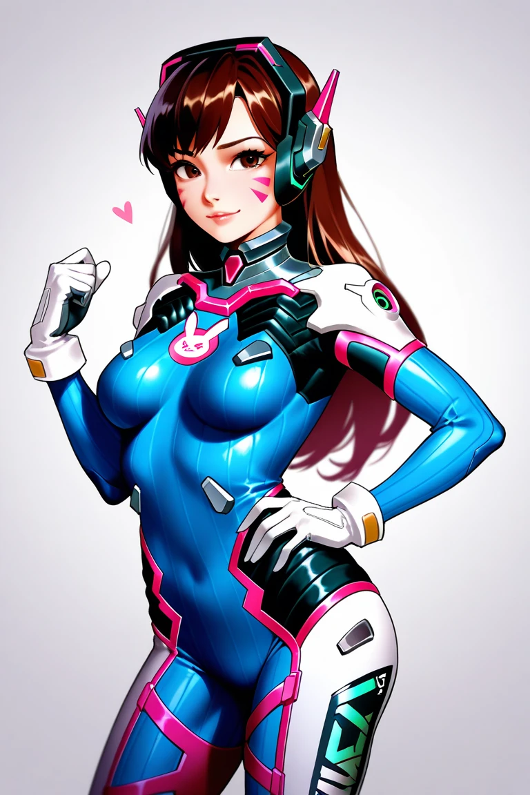 1girl, (solo:1.2), curvy, (masterpiece:1.2), (best quality:1.2), (perfect anatomy:1.4), (perfect female anatomy:1.2), (confident:1.2),
<lora:xxNikichenxx [MockAi - v1.0]:0.8> xxnikichenxx, pinup, shiny skin, (large breasts:1.2), <lora:D.va [h_madoka - v1.0]:0.75> aahana, long hair, brown hair, headphones, whisker markings, shoulder pads, blue bodysuit, ribbed bodysuit, animal print, clothes writing, long sleeves, white gloves, (stylized background:1.2), abstract background, pop art background