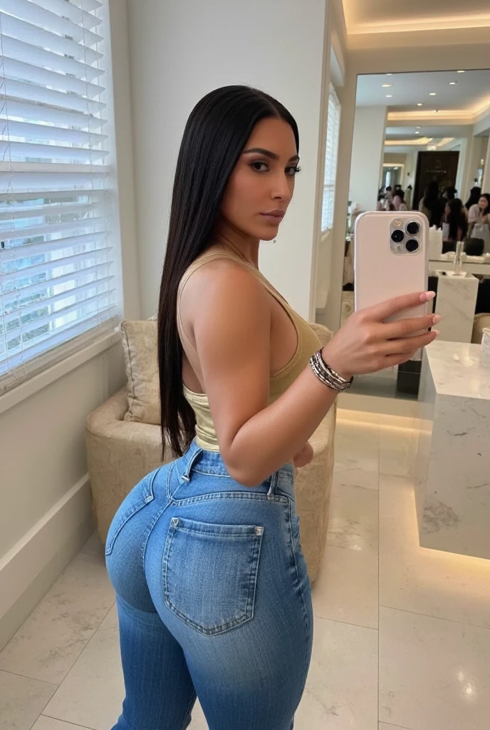 there is a woman who is in the bathroom with headphones, grosso, espesso thigs, espesso, Nicki Minaj cheio de curvas, traseiro tonificado, grande saque, View from behind the mirror, grupo, beautiful espesso female, espesso body, shapely traseiro tonificado, espesso outline, espesso espesso espesso outlines, traseiro bem torneado, Nt