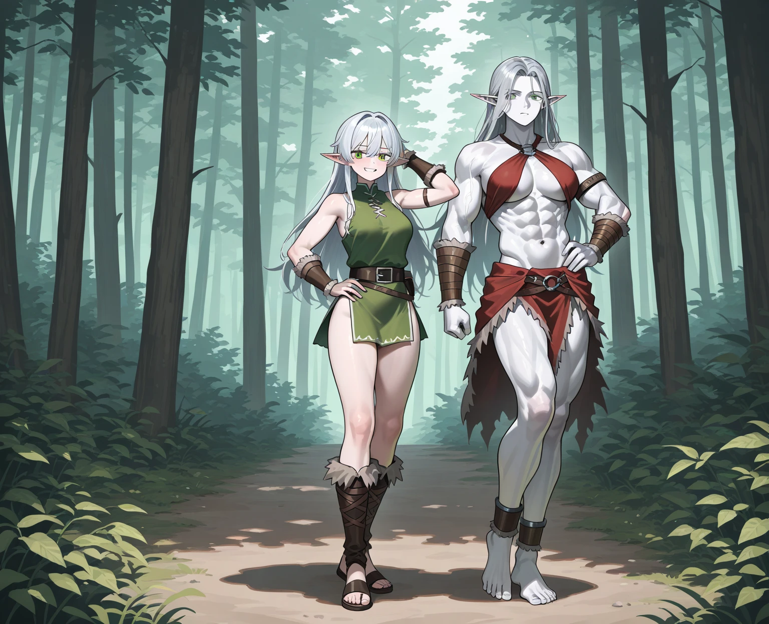 Female version of naked sexy virile Nordic Goddess, full body maximum muscle goings and power
