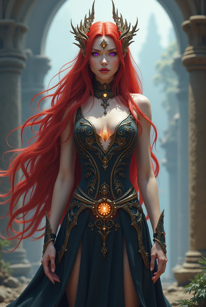 1girl, xayah, red-hair, detailed beautiful eyes, detailed beautiful lips, extremely detailed facial features and face, longeyelashes, intricate detailed clothing, fantasy, digital art, concept art, highly detailed, masterpiece, 8k, photorealistic, hyper detailed, vibrant colors, dramatic lighting, cinematic