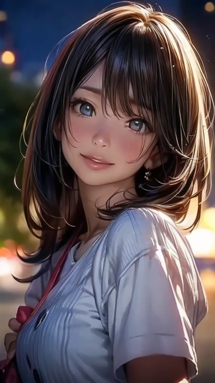 Official Art, wallpaper, Very detailed, (((Very detailedな目と顔))), Realistic portraits, (Highest quality, masterpiece, High resolution), (High resolutionスキン: 1.2), 8K Ultra HD, Backlight, Background Blur, smile, One Woman, Close-up of a woman in a white shirt, Beautiful feminine face, Attractive beautiful face, Beautiful face and perfect skin, Diffused, natural skin glow, Attractive and beautiful, Enveloped in golden light, Gorgeous and attractive face, Soft Golden Hour Lighting, natural beauty expressive pose, Soft golden light, Attractive girl, Beautiful woman face, Golden Background