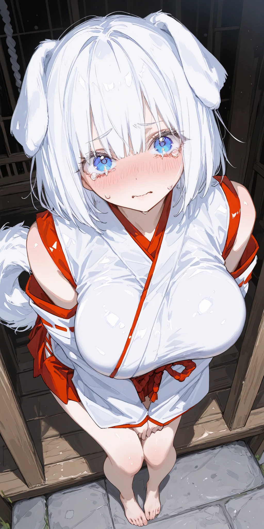 (Highest quality)，，cute，Gray Hair，short hair，Dog ears，Red Eyeasturbation，Completely naked，shrine