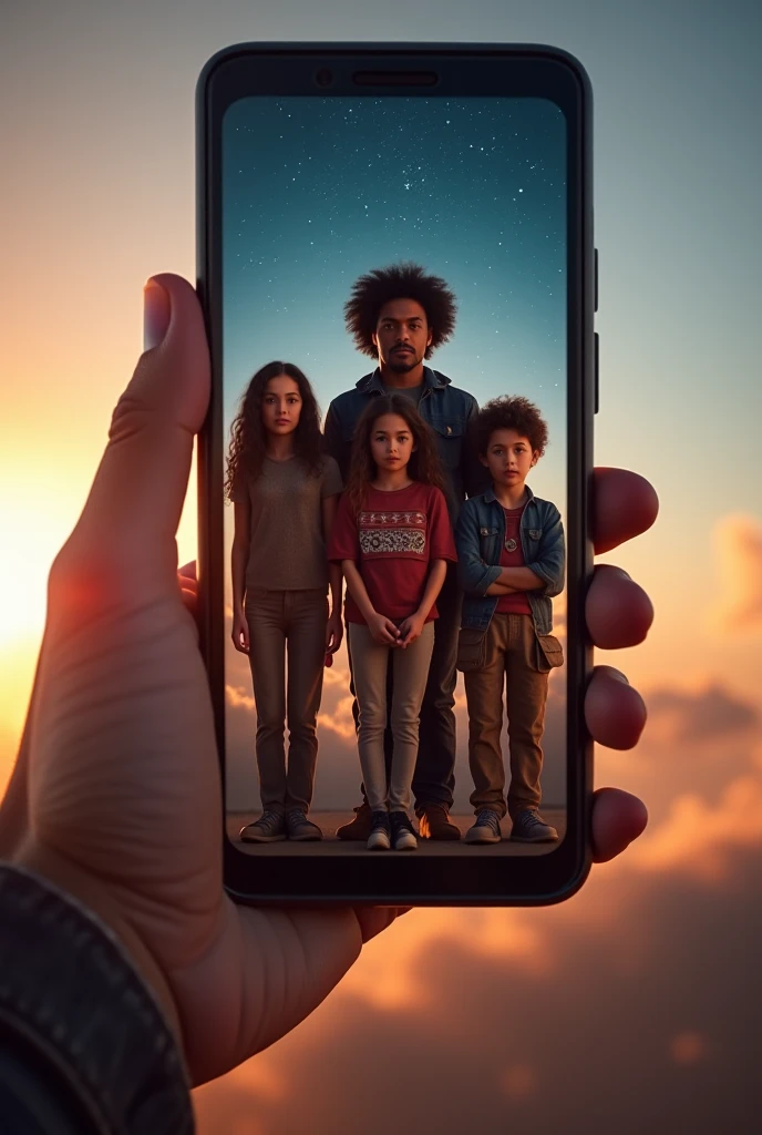I draw the view of children of the world through a cell phone