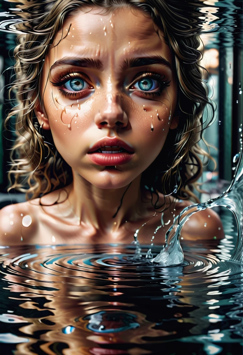 a Stunning girl's face reflecting rainbow colors in shimmering bubbles, extremely detailed, 8k, masterpiece, photorealistic, professional photo, from above, cinematic lighting, vivid colors, high quality, hyper detailed, volumetric lighting, studio lighting, intricate details, visually stunning, digital art, concept art, fantasy, dreamlike, ethereal, mesmerizing