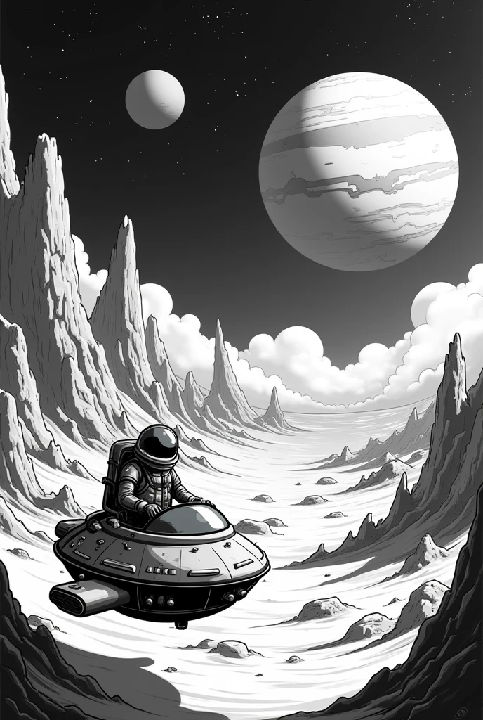 sci-Fi, sketch, alien planet, spaceship, 60x style, woman, instruments, pencil drawing, black and white, yuri makarov