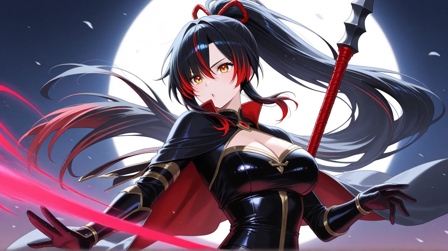 A girl is a ninja who belongs to a clan that fights against evil. She is wearing a black outfit and a mask, and she has a sword and a shuriken in her hands. She is agile and skilled as she jumps from rooftop to rooftop, chasing after a group of enemies who stole a sacred scroll.
BREAK
The enemies are also ninjas, but they wear red outfits and have different weapons. The girl has to fight them one by one, using her swordsmanship and ninjutsu. The scene is fast-paced and exciting
dark backlighting,cinematic lighting,dark atmosphere,