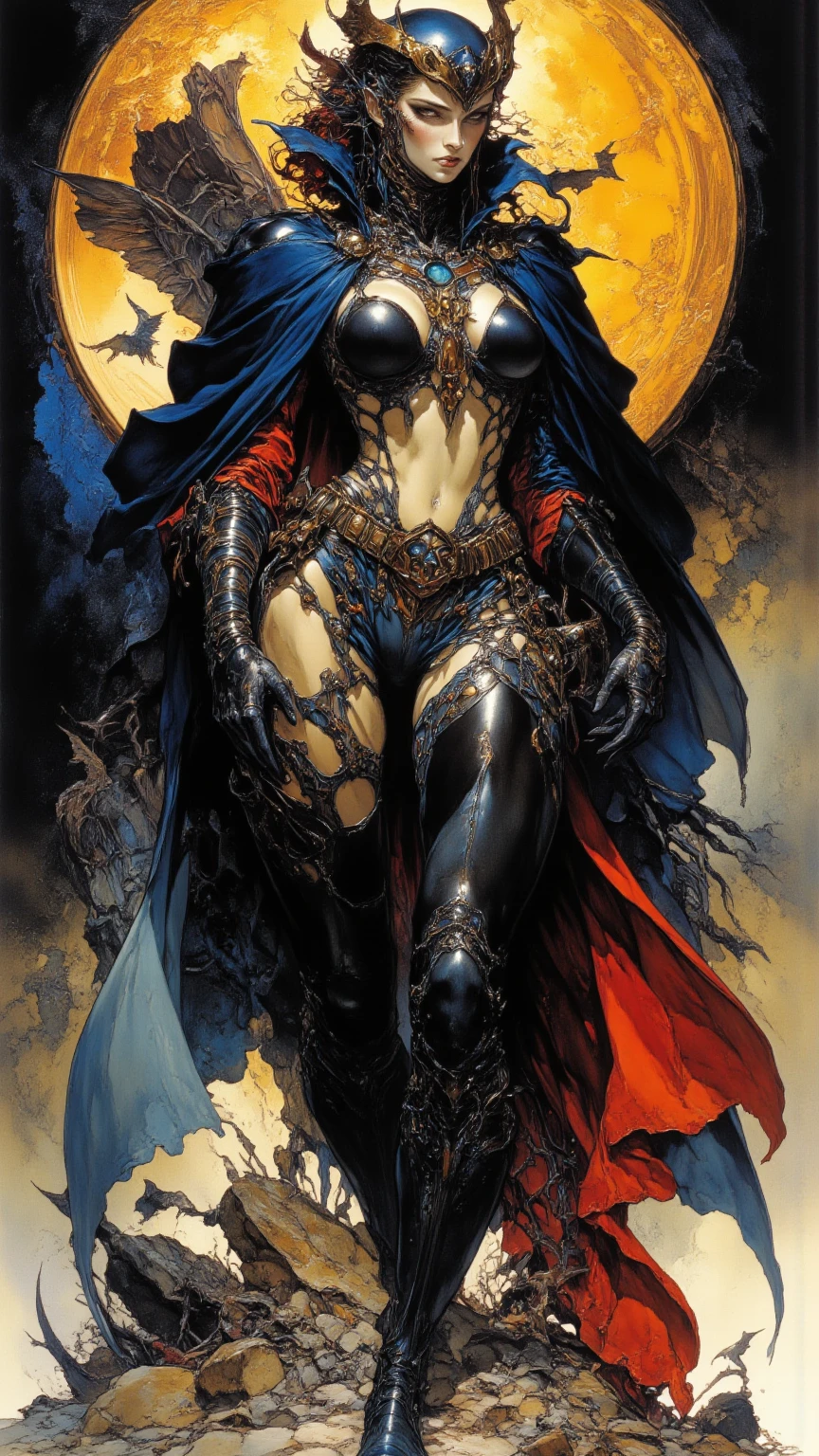 Full body drawing by J. Scott Campbell and Frank Frazetta, Gorgeous Witch, Top quality masterpiece, Centerfold Photo, Line art, Realistic, Super detailed, Perfect Face, Perfect lips and eyes