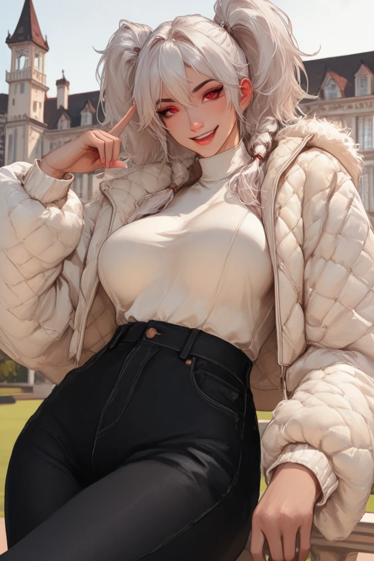 score_9, score_8_up, score_7_up, score_6_up, source_anime BREAK 1girl, solo <lora:doaluna-pdxl-nvwls-v1-000005:1> doaLuna, white hair, large breasts, pink hoodie, green pants, smile, city, looking at you, happy