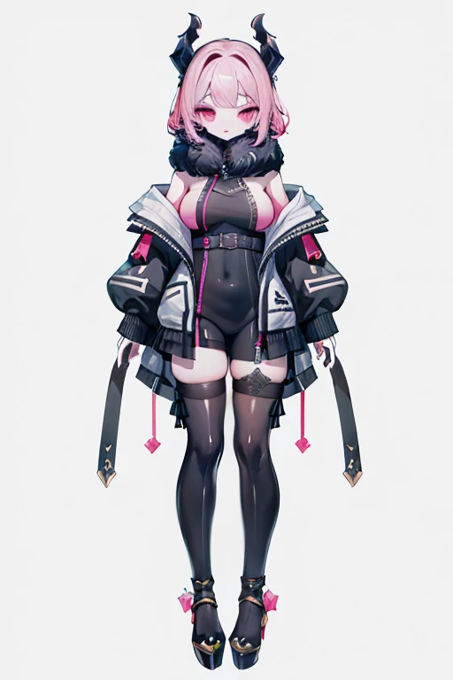 ((top-quality)))1 young girl, character sheets, concept-art, full body Esbian, (masterpiece:1.2), (Top image quality:1.3), 1girl in, is standing, white ribbon twin tails, A sexy, women style black sheath tights suit, Obscene tattoos, Big,light bege hair,Pink eyes