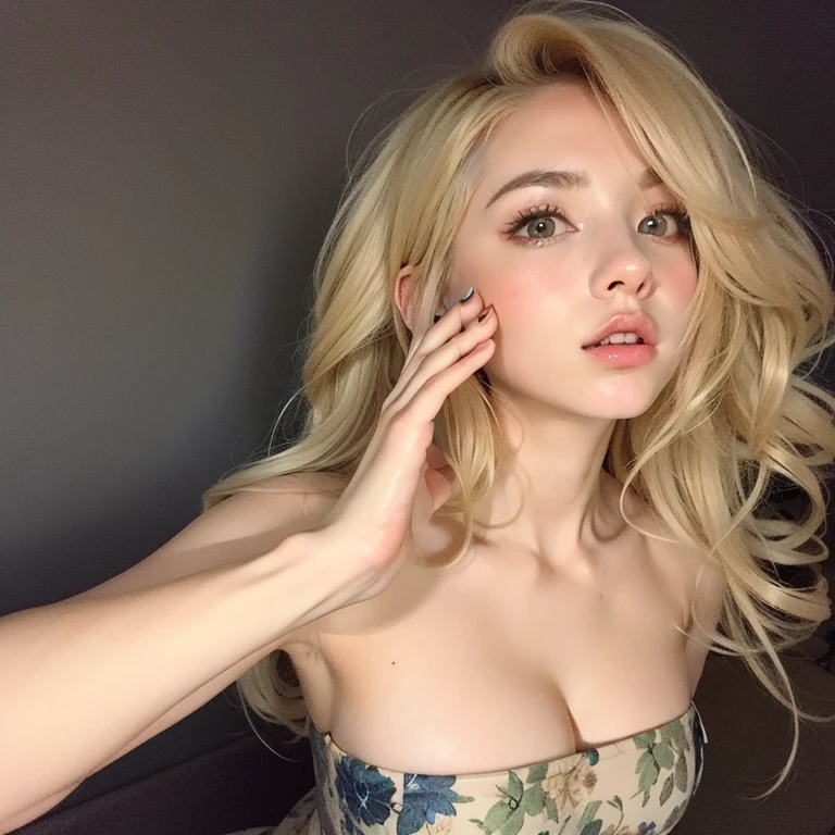 mulher loira com cabelos longos e um vestido floral posando para uma foto, pele clara cabelo loiro cacheado, ava max, beautiful garota loira, Yelena Belova, garota sexy with long blonde hair, uma garota com cabelo loiro, garota sexy, 2 modelo feminino de 4 anos, modelo do instagram, garota loira, 18 anos de idade, garota atraente, longos cabelos loiros e olhos grandes