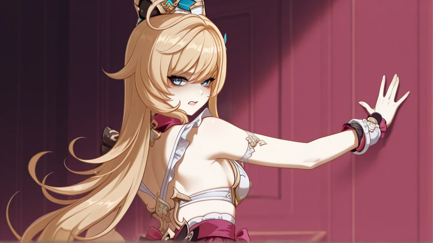 (masterpiece:1.5), (((top quality, best quality, high quality))), ((intricately detailed, ultra-detailed, insanely detailed)), highres, 32K, extremely detailed unity CG 8K wallpaper, (beautiful and aesthetic:1.2),, (depth of field:1.3), (immaculate:1.3), (delicate detailed depiction:1.4), 
(((brilliant full lighting, luscious vibrant colors))),  (ambient volumetric backlighting:1.5), (illustration of an immensely beautiful woman:1.3),
(upper body:1.4), ((full length portrait:1.3)), (perfectly centered:1.4), (dancing:1.5), (((sexy pose))), (((cinematic angle))), 
(1girl:1.5), (solo:1.4), (idol:1.4), ojou curls, <lora:ojou_curls-1.0:0.8>, (blonde hair:1.5), 
beautiful gorgeous face, [(detailed face:1.2):0.2], bright eyes, pureerosface_v1, ulzzang-6500-v1.1, (red lips:1.4), (full lips:1.4), (looking at viewer:1.5), (facing viewer:1.5), (excited:1.4), (happy expression:1.5), (sing into the microphone:1.5), 
attractive flawless body, (((pronounced feminine curves))), bright glistening skin, realistic skin, skin pores, (voluptuous:1.5, busty:1.5), (((toned belly, navel, groin:1.3))), narrow waist, 
(sparkling exquisite satin:1.5), (explicit costume:1.5), (ornate glittering ruffled petite coat:1.5), (frilled microskirt:1.5), (((fluttering golden fabricated threads))), (long elbow gloves:1.3), (puffy flowing sleeves:1.4), (detached collar:1.5), (fabrication glitters:1.5), (luxury intricate clothing jewelries:1.5), (jeweled embroideries:1.4), (clothing sparkles:1.4), (sparkling particles:1.3), (((sagging front seam, sagging hind seam))), (((earrings, armlets, hairclip, hair ornaments))), 
(on stage:1.5), (waving at the audience:1.5), (holding the microphone:1.5), (live concert:1.5), (surreal delicate background:1.5), (intricate complex scene:1.5), (mesmerizing atmosphere:1.5), (spectacular scenery:1.5),  <lora:detail_slider_v4:1.8>, <lora:PerfectFullBreasts-fCV3.5:1>,  <lora:naughty_to_nice_v2.5:-1>