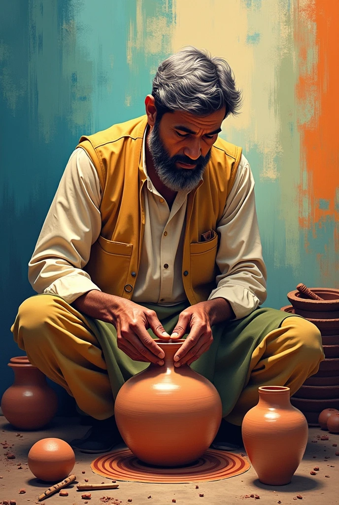 masterpiece, best quality, realistic, 1 Indian old man making a statue \(Clay, Look: Maharastrian, age: 60, blurry, still life, Clay, depth of field, blurry background\),