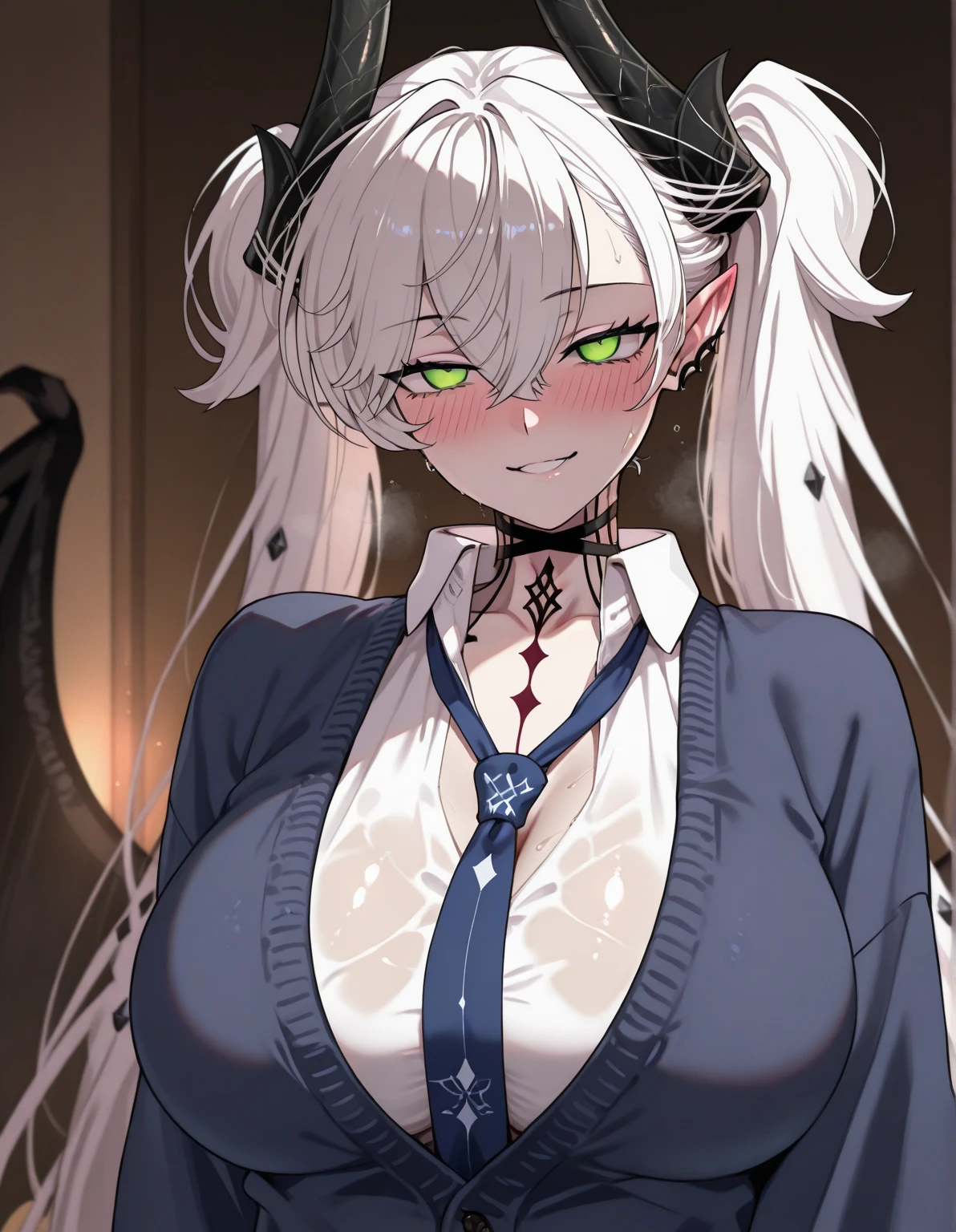 1 girl, demon girl, sexy dress, beautiful detailed eyes, extremely detailed face, long eyelashes, seductive expression, gothic,dark colors, 8k, highest quality, masterpiece, sexy outfit, smirking, embarrassed,cum all over her body, visible pussy,cum on her face, cum dripping from her breast, speeding legs to show her pussy, lying on a bed of roses, wearing sexy glasses , pink heir