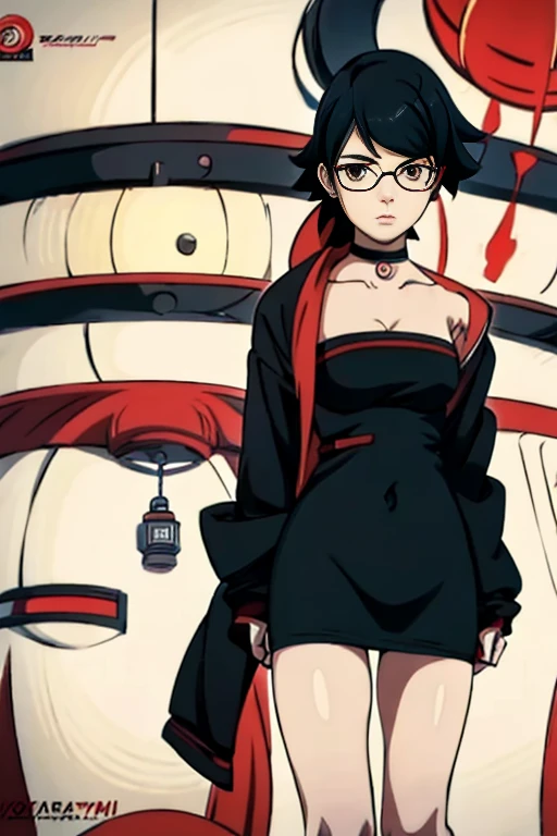 anime girl in a short dress and glasses with a red cape,| artgerm, female protagonist 👀 :8, realistic anime 3 d style, anime styled 3d, realistic anime artstyle((naked long belly)) background forest(((height 192 cm tall body long waist)))