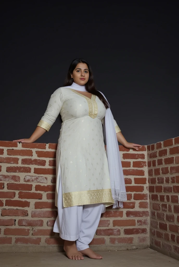 Day scene, A radiant, full-figured South Indian 3 aunty a white colour chiffon fully transparent kurta ,standing, in a office captured in a full-body image with vibrant hues and meticulous details. Full body image