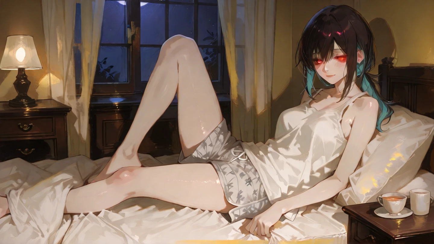 Beautiful girl with realistic black eyes, Pale skin, Medium length black hair, Perfect Face, Perfect Eyes, Wet cloth, Very detailed, Overall Movie, Digital Painting, 8K, Cinema Lighting, Highest quality, High resolution, Detailed work, Post-processing, Perfect results, Ultra-realistic, whole body, nude, Spread your legs