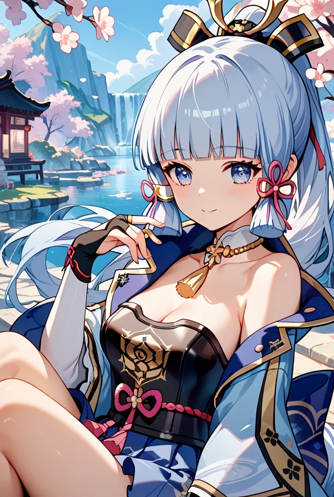 1girl , Silver medium hair, blue eyes, cute, blush, medium breasts, Hanfu