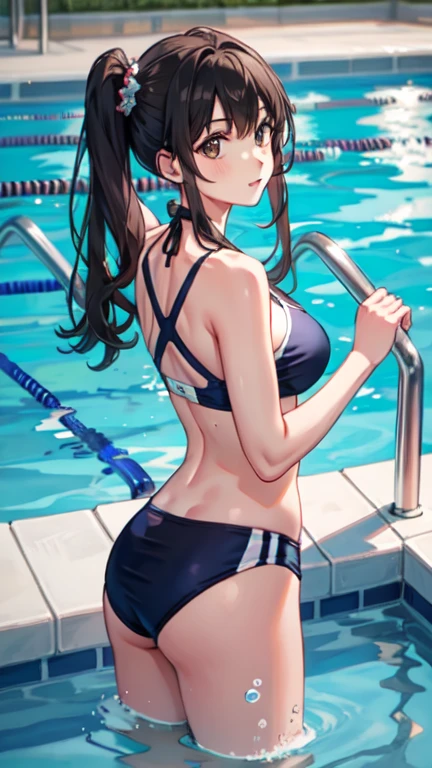 (masterpiece1.5),ultra-quality, ultra -detail,Perfect drawing,adult lady、Beautuful Women、lustrous beautiful skin、Gentle smile、(((Athlete Swimwear)))、(((Lace swimwear))、backs、((round and big buttocks))、a gorgeous、3D、16K illustrations、((clearface))、Hi-Res、Indoor practice field、(((Indoor pool)))、nice background、beatiful backgrounds、spot light、Vibrant colors、(shooting from the back diagonally below)、(((Detailed drawing)))、Perfect Beautiful Girl、(((Perfect Photo)))