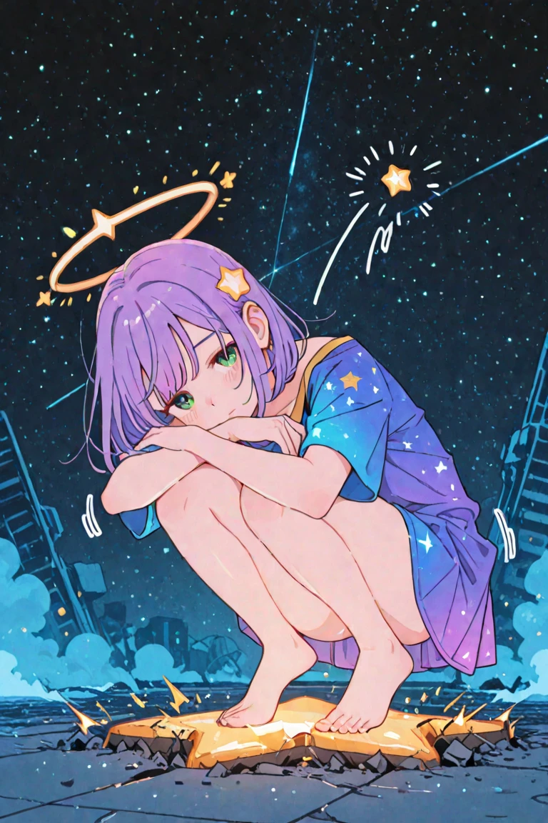 (masutepiece:1.3), (Best Quality:1.3), de pele branca、High resolution, Couboy Shot, Superb view of the back、(One Cute Girl:1.3), Solo, huge smile、A ring of iridescent angels hovers above my head、Eight-headed body、Colorful starry sky,Long white T-shirt、white shirt、Sat down、Keep your hands on the ground、Pose like a dog、Purple hair, (bobhair:1.2), Mixed mesh and light green、Forehead visible、Beautiful hair, Eyes are purple, Miraculous Eye、Light from the eyes、Beautiful detailed eyes, ultradetailed eyes、Glitter eyes,from the rear、Colorful starry sky,Iridescent aura around the eyes、Lie down and stick your hips out、Iridescent eyes、Narrowed eyes sucked in,Wearing a rainbow-colored aura from the whole body、 Shadow lighting、5 fingers、perfect hand、5 fingers、Details around the hand、Detailed representation of the hand、a beauty girl、Home、Shy face、a short bob、Short pants