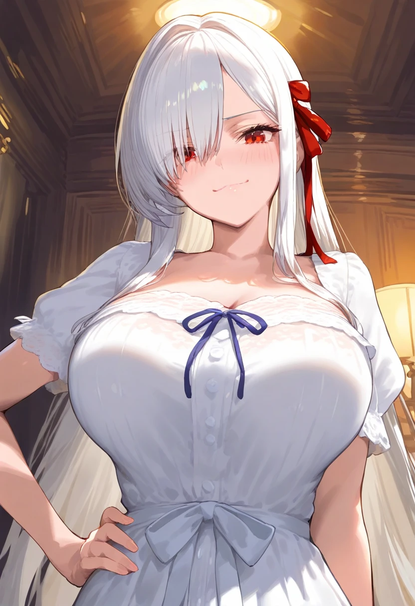 ((tmasterpiece)), ((Best quality at best)), (ultra - detailed), absurd res, extremely detaild的 CG unified 8k wallpapers, offcial art, (actual), pretty face, Detailed hands, Expressive eyes, The upper part of the body, closeup , Alone, (scenecy, illustratio, dramatic lights:1.1), (Permanent, arms to one side, seduct smile, Open your lips:1.2), (1个Giant Breast Glder girls, sister sister, Sister, Wide hips, Willow waist, gigantic cleavage breasr, long wir, Sharp lashes, Thick lips:1.4), (a skirt:1.3), ((tmasterpiece)), , absurd res, HighDynamicRange