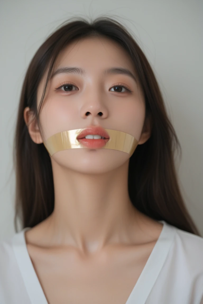 High resolution,Highest quality,krnpp photos, Long black hair , detailed, Complex, 8K,clear tape gag,