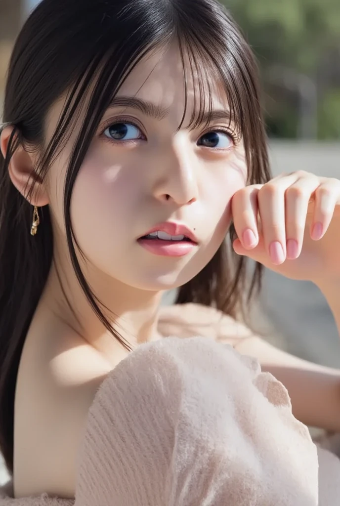 ((top quality, 8k, masterpiece: 1.3)), women (full body portrait, front, babydoll wearing, wet clothes, big breasts, cleavage), beach chair, reading pose, blue sea, overhead camera, sharp focus: 1.2, cute women: 1.4, (((hairstyle random)), wet hair, very detailed face and skin and hair texture, detailed eyes, double eyelids, white skin, beautiful delicate nose, Cute young Japan woman, 28 years old, at a dynamic angle, is pleasing to the eye and suggestive composition, emphasizing the subject's hair, eyes, mouth and action, while exuding melancholy emotions characterized by a contrasting mix of muted tones and light and shadow,