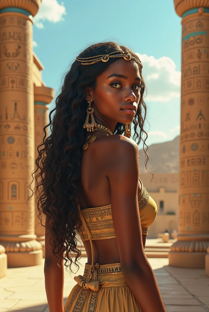 FEMME CHEVEUX AFRICAINE BIJOUX OR BOND GIRLS 007 AVEC UNE LANCE TRADITIONNEL PRETE POUR LE COMBAT