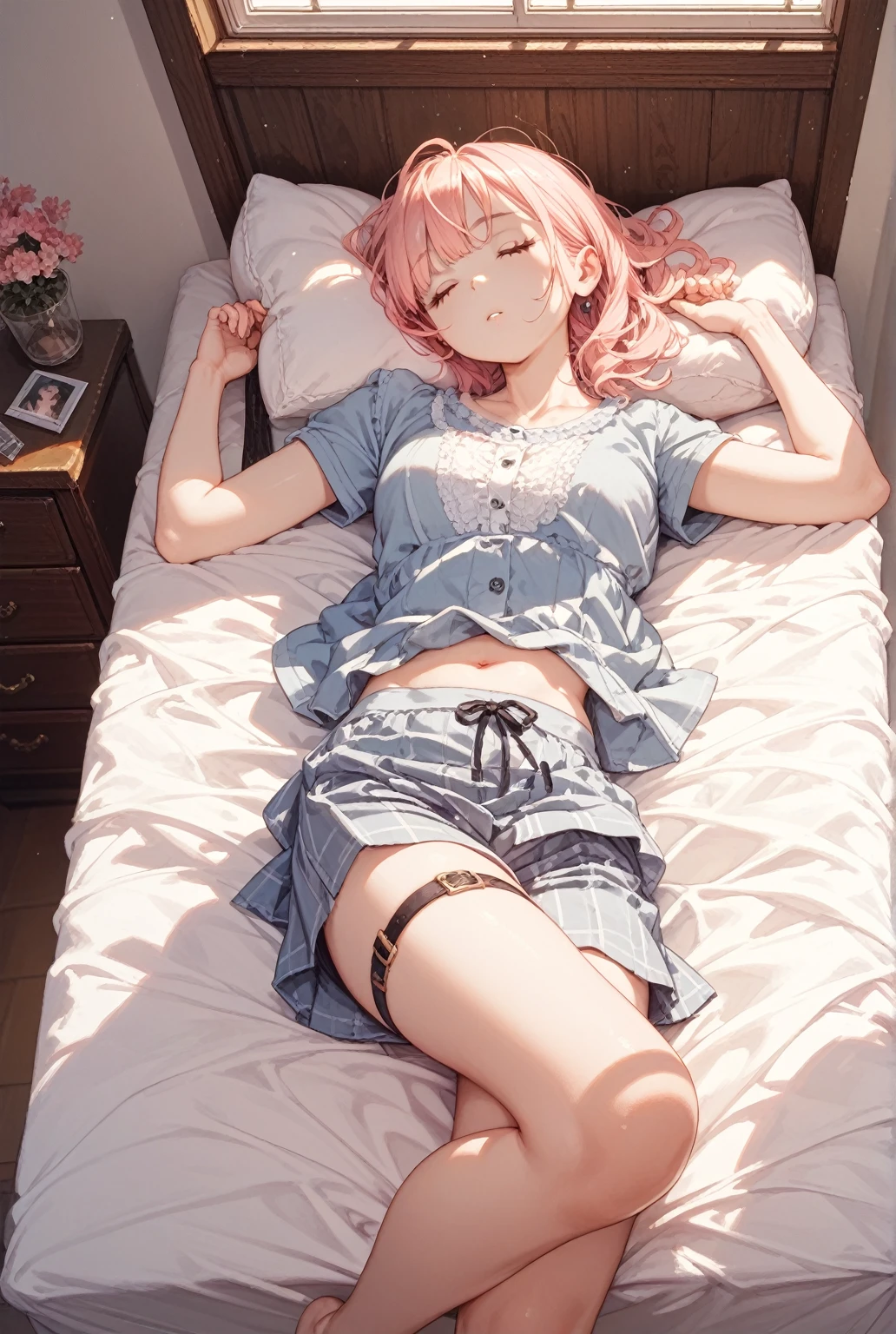 masuter piece、top-quality、masutepiece、girl sleeping on tatami、20Year old girl、Lying on tatami mats、Eyes closed、bad sleep stages、((one girls))、Plain clothe、(short-hair)、 (Denim skirt)、a miniskirt、Full body shot,((up skirt))、(((I can see panties:1.5)))、(White panties with a pattern)、((Realistic panties))、(((Ultra-detailed panties)))、The jacket is fluttering、Fresh Body、夏天、Sweating、Cameltoe、Realistic legs、Wearing socks、((Focus on panties))